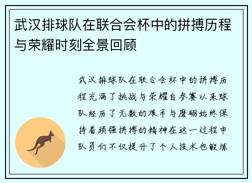 武汉排球队在联合会杯中的拼搏历程与荣耀时刻全景回顾